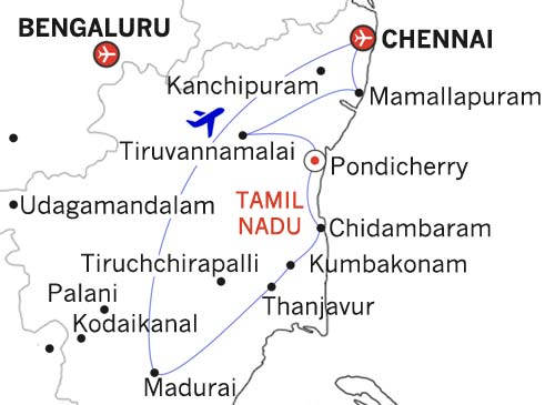 Carte du Voyage en Groupe dans le Tamil Nadu