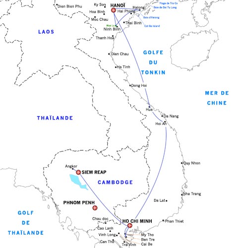 Carte du circuit Vietnam Cambodge 15 jours